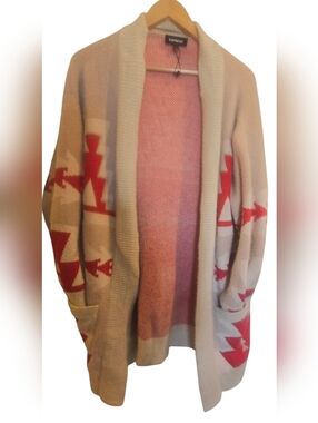 Express Cream & Red Aztec Open Cardigan Size SMALL (RUNS BIG)